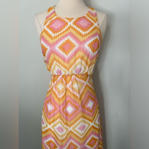 Bar III Coral Reef Pink/Orange Geometric Printed Racerback Maxi Dress - Picture 3 of 6